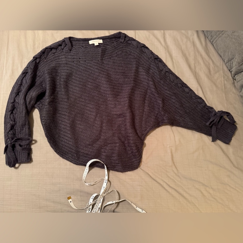 Elegant Charcoal Sweater with Braided Sleeves
